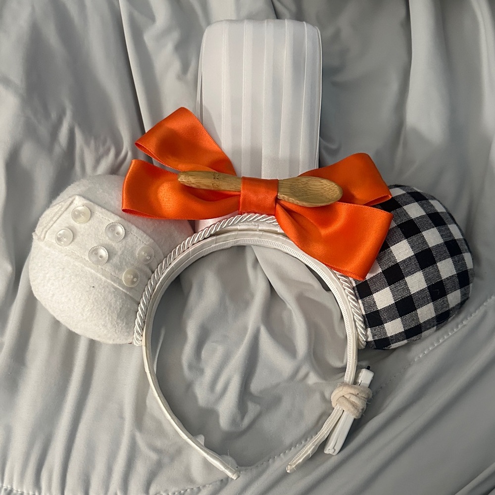 Disney Ratatouille Headband with Black & White Ear orange bow Accents